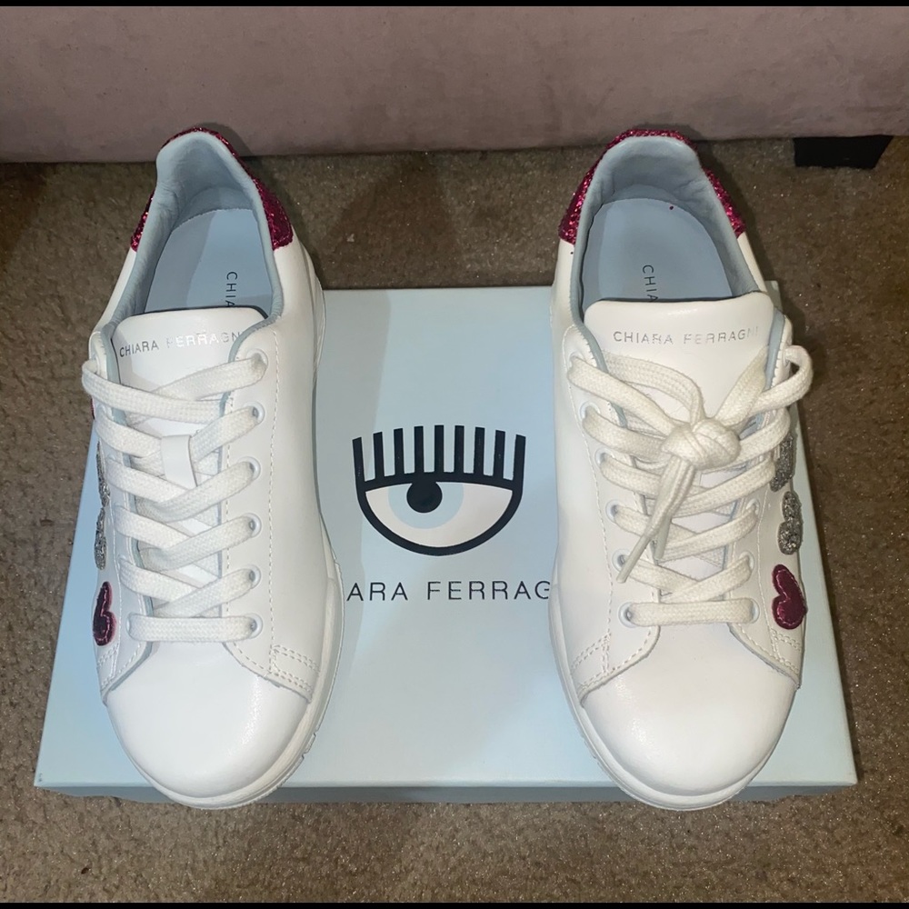 Chiara Ferragni Glitter Hearts Leather Sneakers